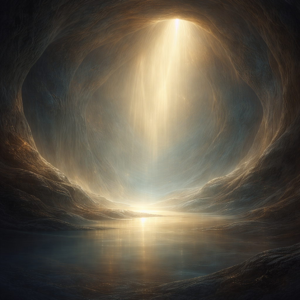 Exploration intérieure et profondeur de la conscience, évoquée par une lumière diffuse dans un espace abstrait et silencieux.